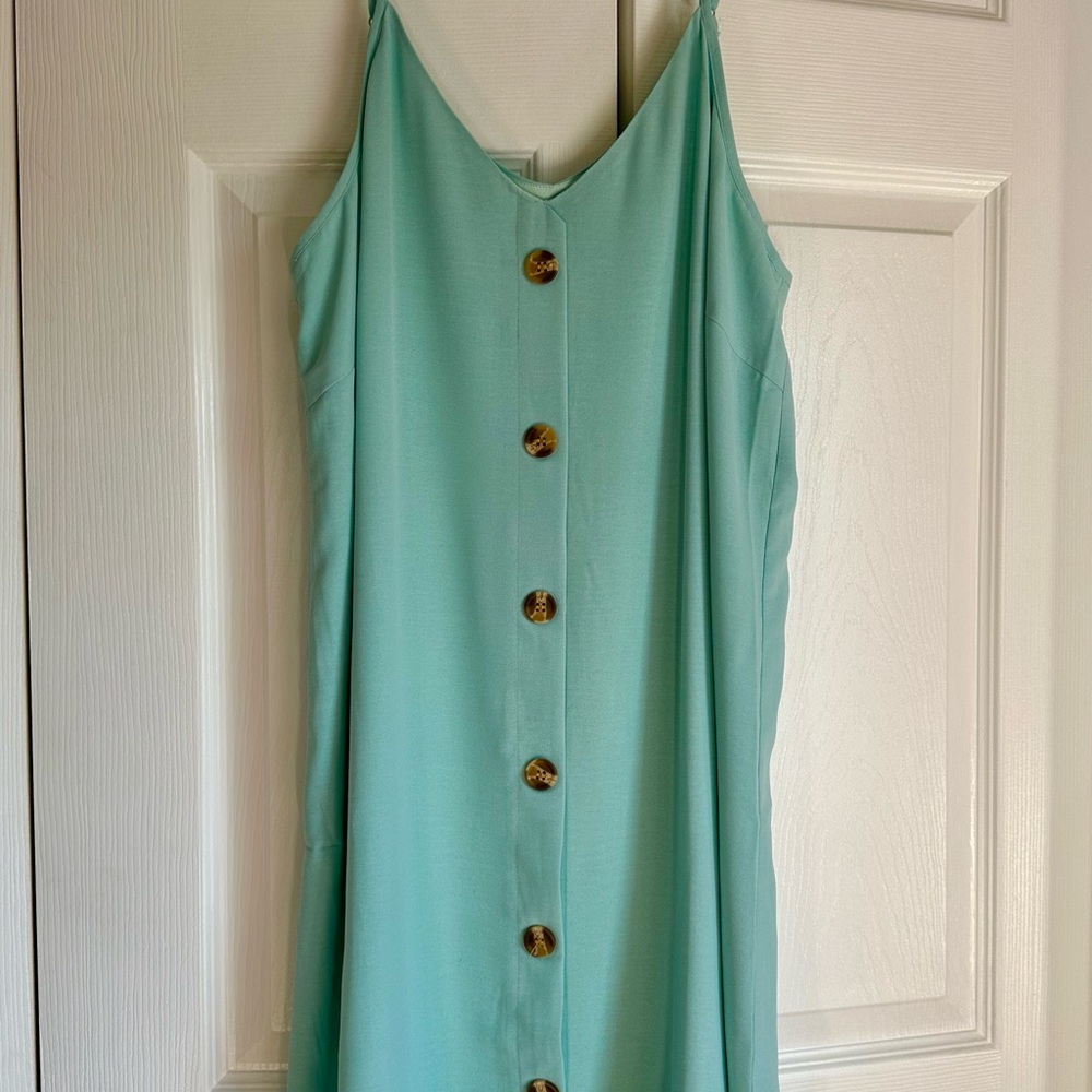 Women’s Mint Green Spaghetti Strap Button-Detail Dress / Tunic